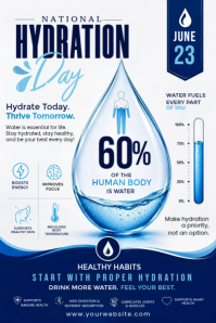 National Hydration Day Flyer | Water Awareness Health Poster | Wellness Education Campaign Template Iphosta