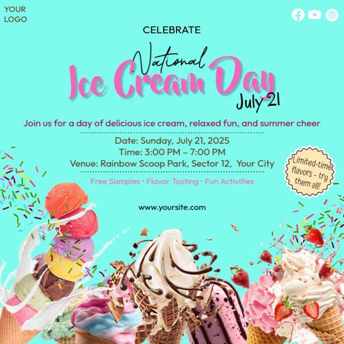 National Ice Cream Day Event Ad Post Template Publicação no Instagram