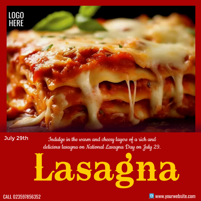 Lasagna Notebook Design national lasagna day poster Template | PosterMyWall