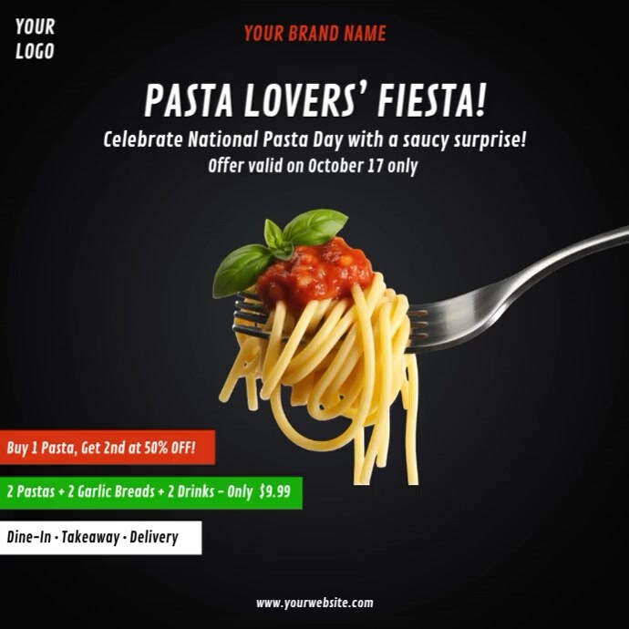 National Pasta Day Ad Social Media Post Template | PosterMyWall