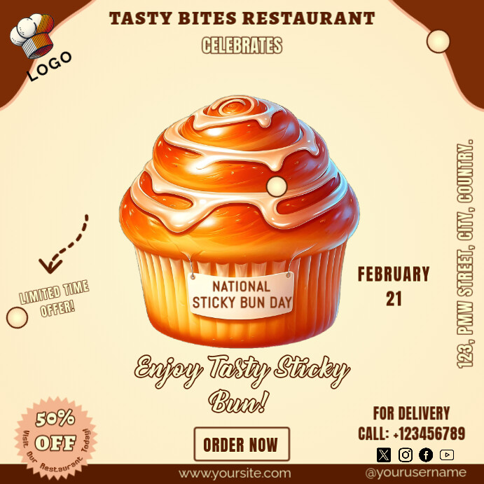National Sticky Bun Day Template | PosterMyWall