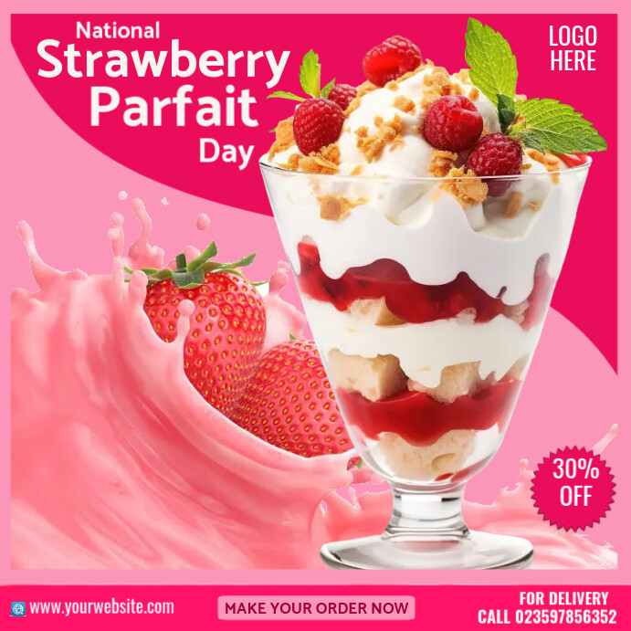 Parfait Front Design National Strawberry Parfait Day Template | PosterMyWall