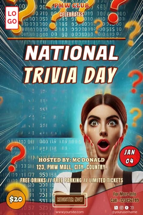 National Trivia Day Poster template