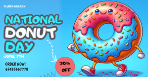 NATUIONAL DONUT DAY DESIGN TEMPLATE Изображение, которым поделились на Facebook