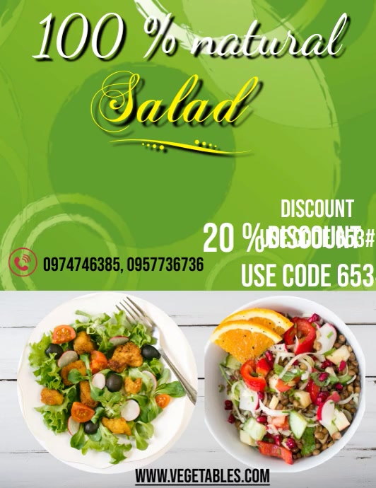 natural salad video teamplet Flyer (US Letter) template