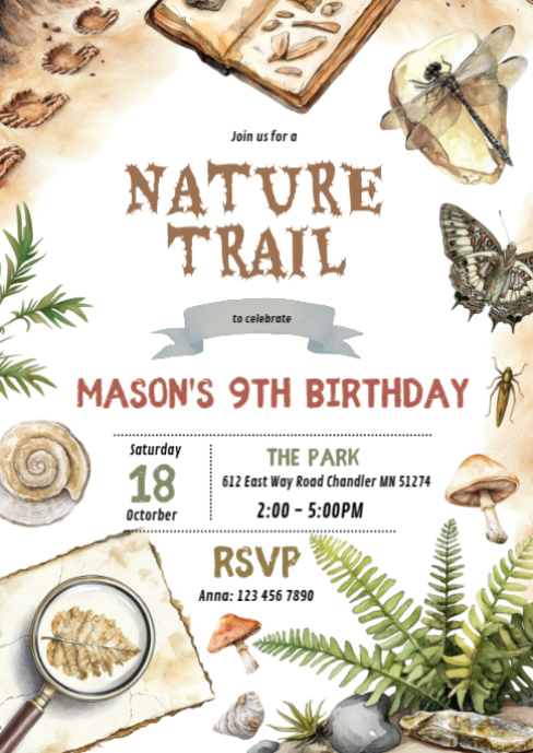 Nature Trail Birthday Party A6 Template | PosterMyWall