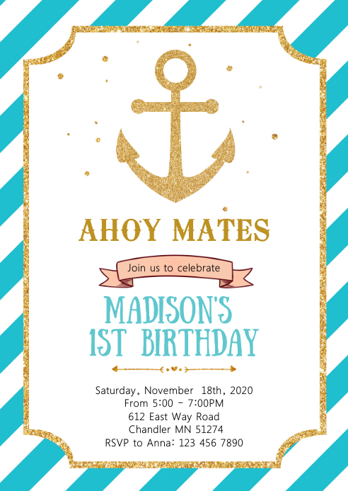 Anchor Birthday Invitations
