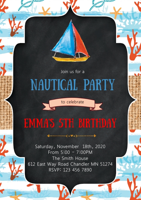 Nautical birthday party invitation Template | PosterMyWall