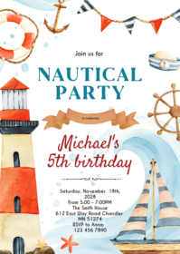 Weiß Nautical Birthday Party A6 Template