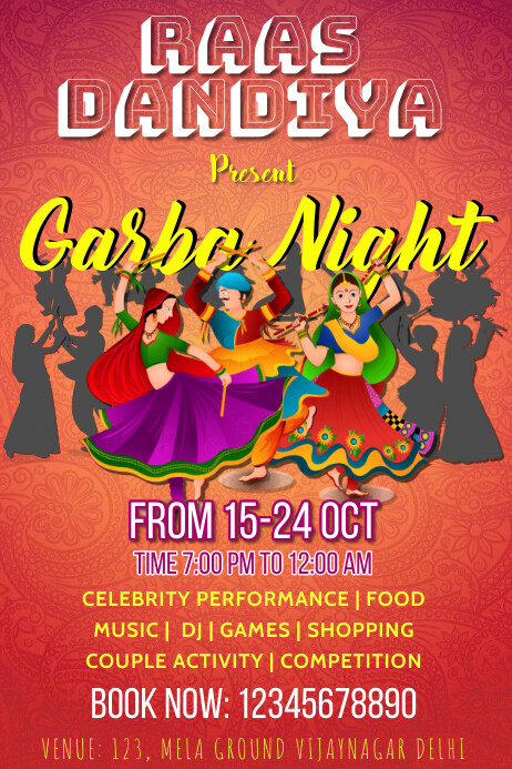 Garba Ras Flyer Copy of Navratri Garba night banner poster flyer | PosterMyWall