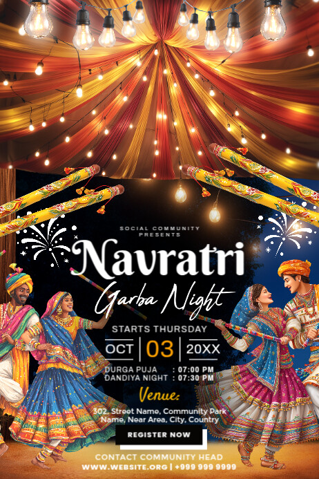 Garba Ras Flyer Cartaz Do Festival Navratri Ilustração Vetorial De Cartaz Do