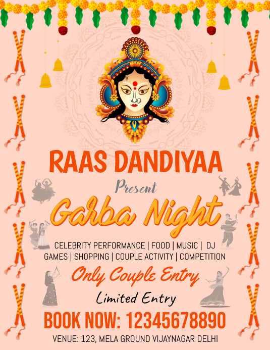 Garba Ras Flyer Navratri Garba night poster baneer flyer Template | PosterMyWall