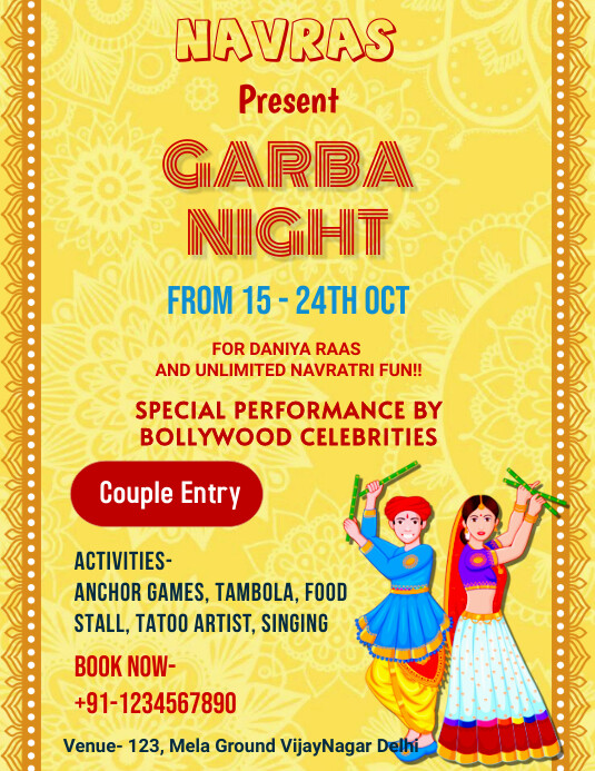 Garba Ras Flyer Navratri Garba night poster Template | PosterMyWall