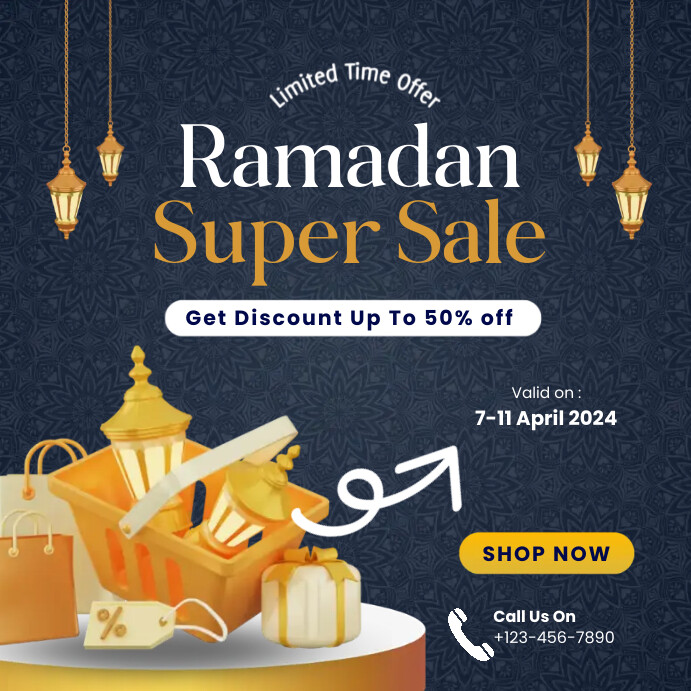 Navy & Orange ramadan Super Sale Instagram Post template