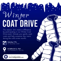 Navy and White Illustrative Winter Coat Drive Instagram Post template