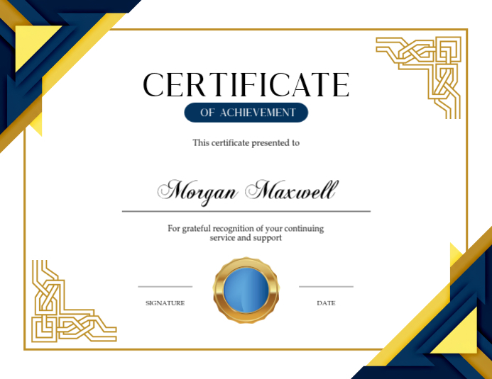 Navy Blue & Gold Certificate of Achievement Template | PosterMyWall