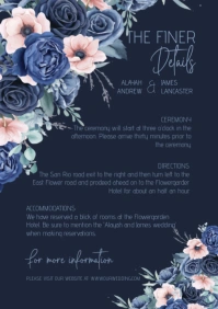 Navy blue and pink blush wedding details A5 template