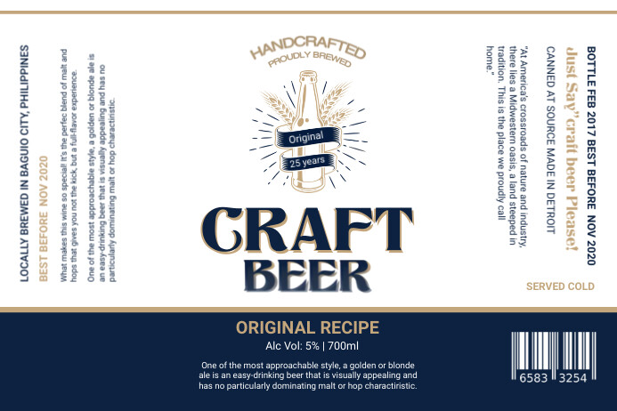 Navy Blue and White Beer Label Template | PosterMyWall