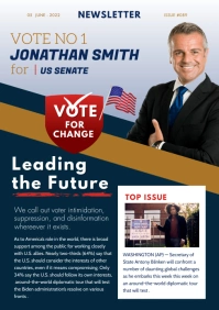Navy blue political newsletter design A4 template
