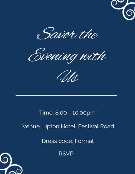 Navy Blue Professional Dinner Party Invitation Card Flyer Template | PosterMyWall Navy Blue Professional Dinner Party Invitation Card Flyer Template | PosterMyWall