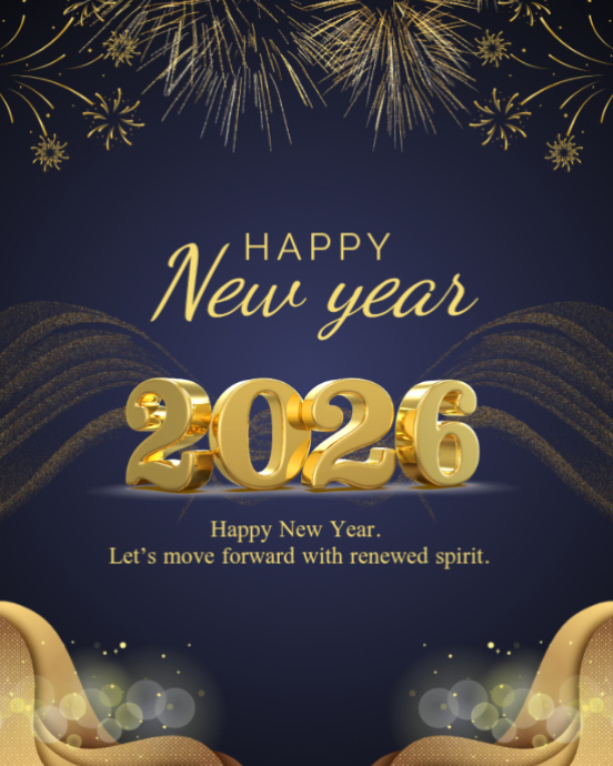 Navy Gold Modern 3D Happy New Year 2026 Instagram Post Template ...