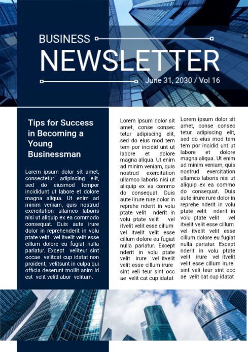 Navy Modern Business Newsletter Template | PosterMyWall