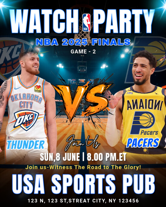 Nba 2025 Finals Oklahoma City Thunder Vs Indiana Pacers Match  Instagram Portrait template