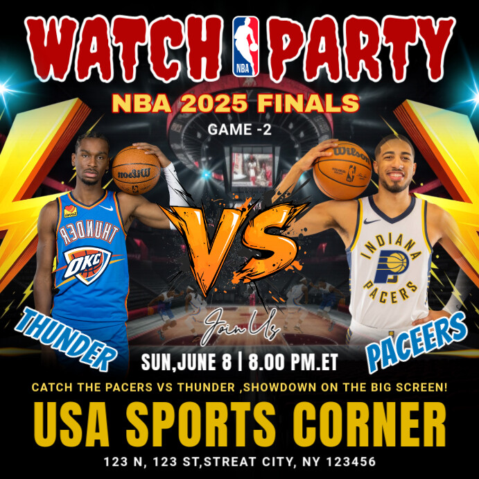 NBA 2025 Finals Oklahoma City Thunder Vs Indiana Pacers match template Quadrado (1:1)