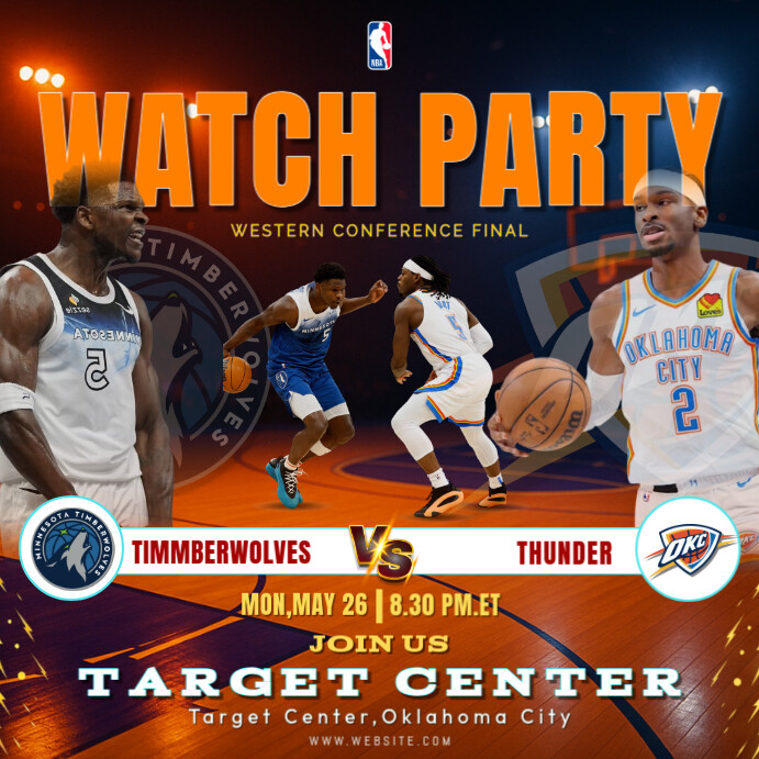 Plantilla de NBA 2025 Western conference final Timberwolves Vs Thunder ...