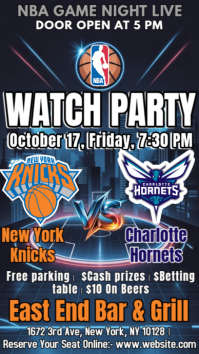 NBA 2025:Watch Party Knicks vs Hornets Instagram Template