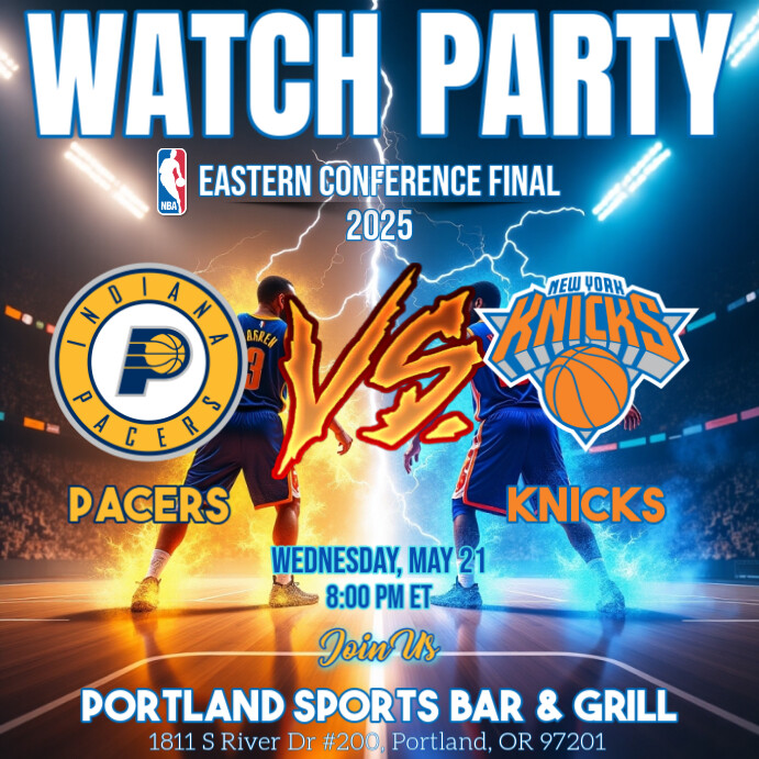 NBA Eastern Conference Finals 2025: Knicks vs Pacers Watch Party Instagram Post Template