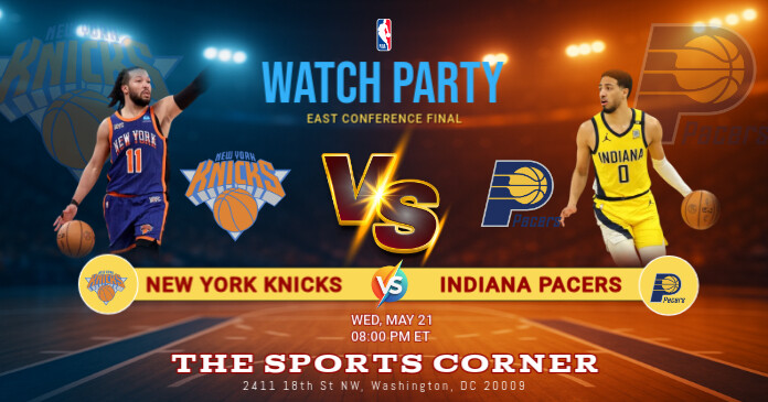 NBA Eastern Conference Finals 2025: Knicks vs Pacers Watch Party Instagram Post Template Facebook Shared Image