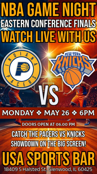 Nba Eastern Conference Finals Pacers Vs Knicks Watch Party Instagram Story template