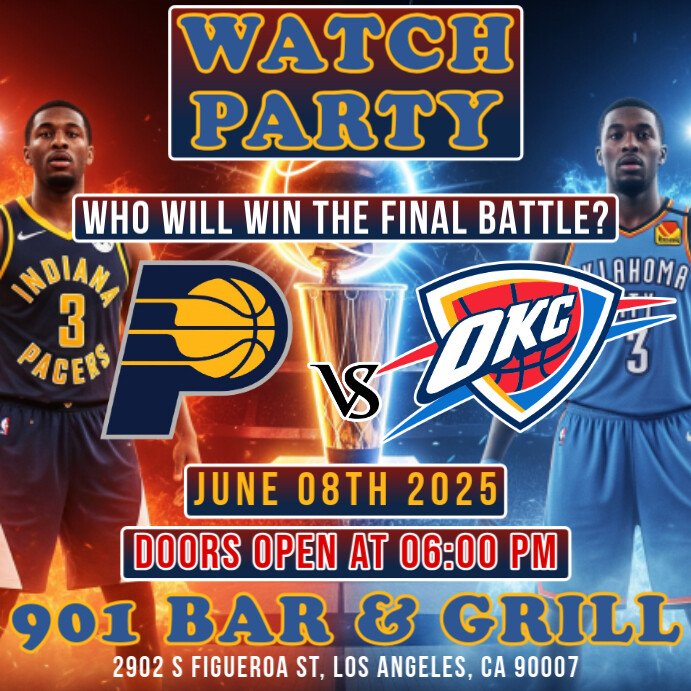 Nba Finals 2025 Pacers Vs Thunder Watch Party Instagram Post Template ...