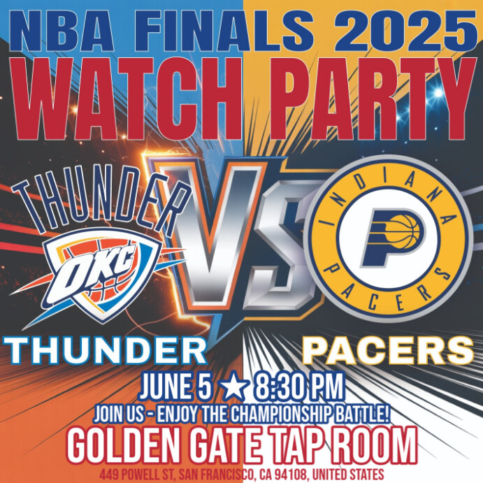 NBA Finals 2025: OKC Thunder vs Indiana Pacers Watch Party Instagram Post Template