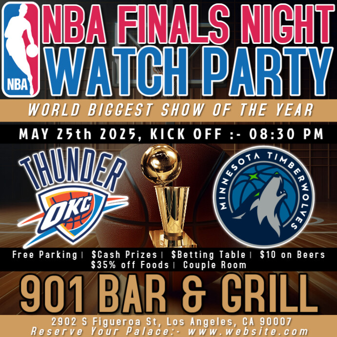 Plantilla de Nba Finals Watch Party Thunder vs Timverwolves Instagram ...