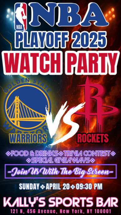 NBA Playoff 2025: Warriors vs Rockets Watch Party Instagram Post Template