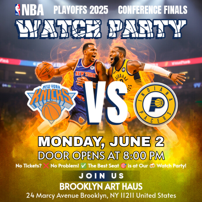 NBA Playoffs 2025: New York Knicks Vs Indiana Pacers Basketball Watch Party Instagram Template