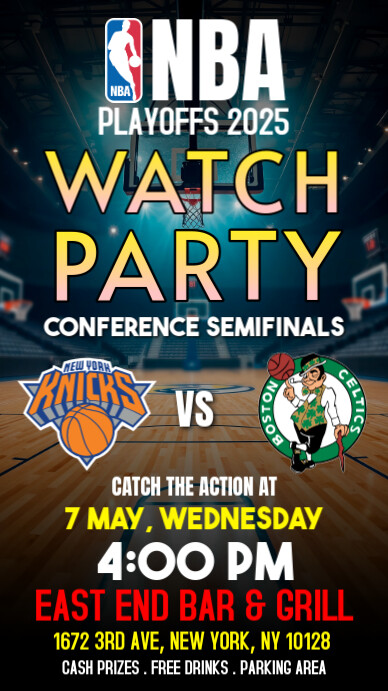 NBA Playoffs 2025 Watch Party : Knicks vs Celtics - Conference Semifinals Instagram Story template