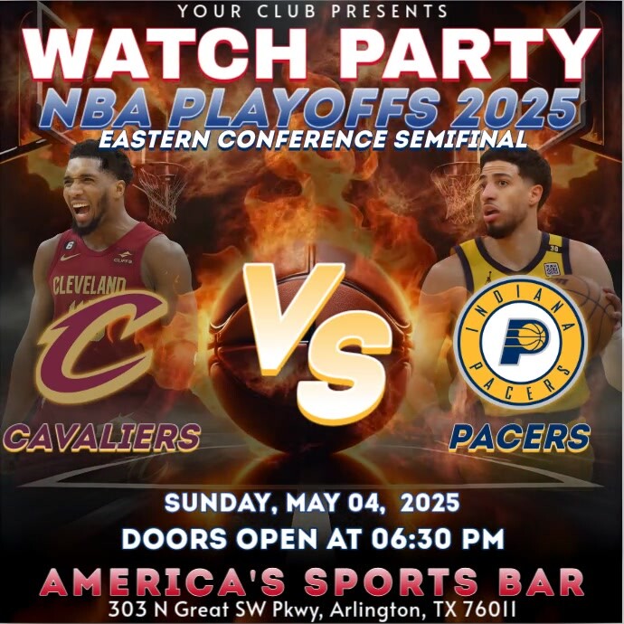 NBA Playoffs 2025: Cavaliers vs Pacers Watch Party Instagram Post Template