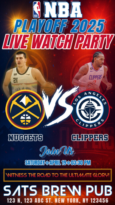 NBA Playoffs 2025: Nuggets vs Clippers Watch Party Instagram Post Template