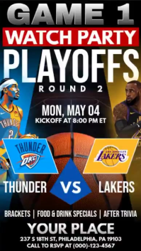 NBA Playoffs Round 2: Los Angeles Lakers vs Oklahoma City Thunder Watch Party Watch Party Template Instagram na Kuwento