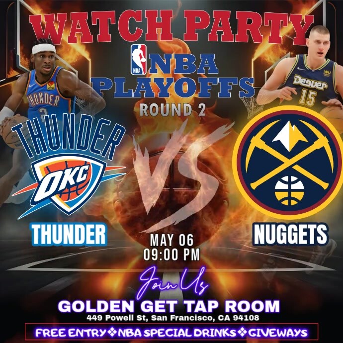 NBA Playoffs Round 2: Thunder vs Nuggets Watch Party Instagram Post Template.