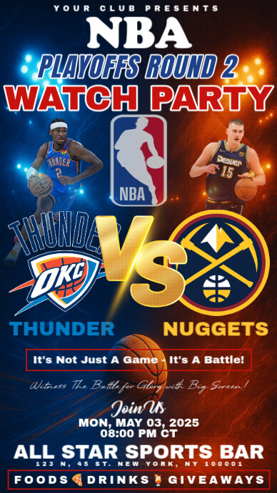 NBA Playoffs Round 2: Thunder vs Nuggets Watch Party Instagram Story Template