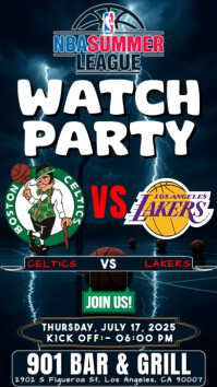 Nba Summer League Celtics Vs Lakers Watch Party Templet  Instagram Story template