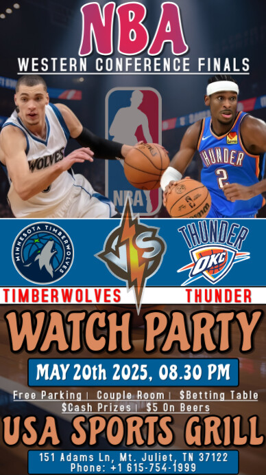 Nba Western Conference Finals Timberwolves Vs Thunder 2025 Watch Party ...