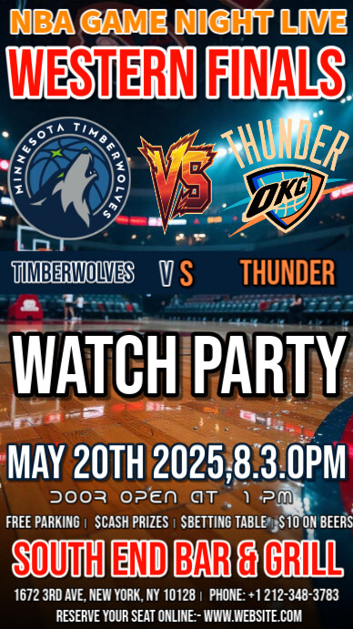 NBA Western Finals Watch Party Timberwolves Vs Thunder 2025 Instagram Story template
