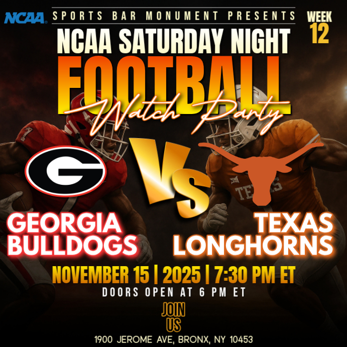 NCAA Football Week 12: Georgia Bulldogs vs Texas Longhorns Watch Party Instagram Post Template
