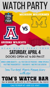 NCAA Men's Final Four: Arizona vs Michigan Watch Party Instagram Story Video template