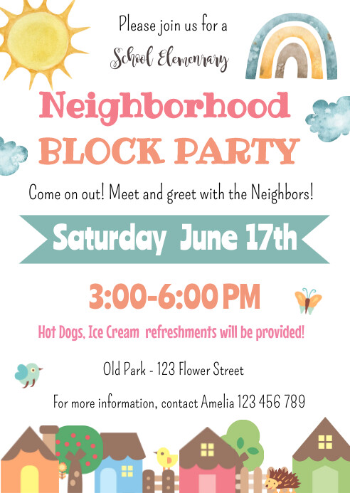 Neighborhood Block Party Flyer A6 template